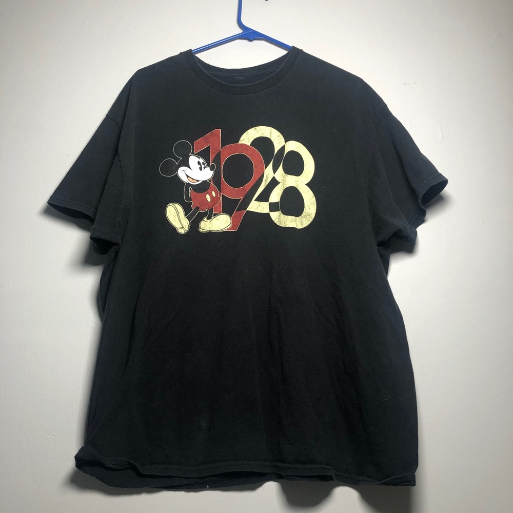 Disney T-Shirt Mens XL Black Mickey Mouse 1928 Graphic Short Sleeve Tee